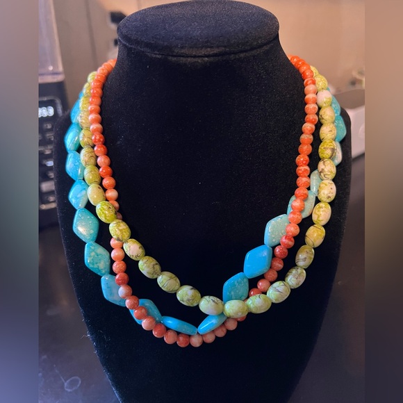 Premier Design Citrus beaded necklace with silver toggle closure. 3 strands - Picture 2 of 6